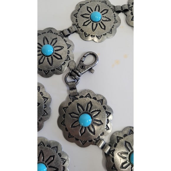 Vgt Korea G&S southwestern faux Silver Tone Turquoise Concho belt women 40 Inch - Picture 9 of 9